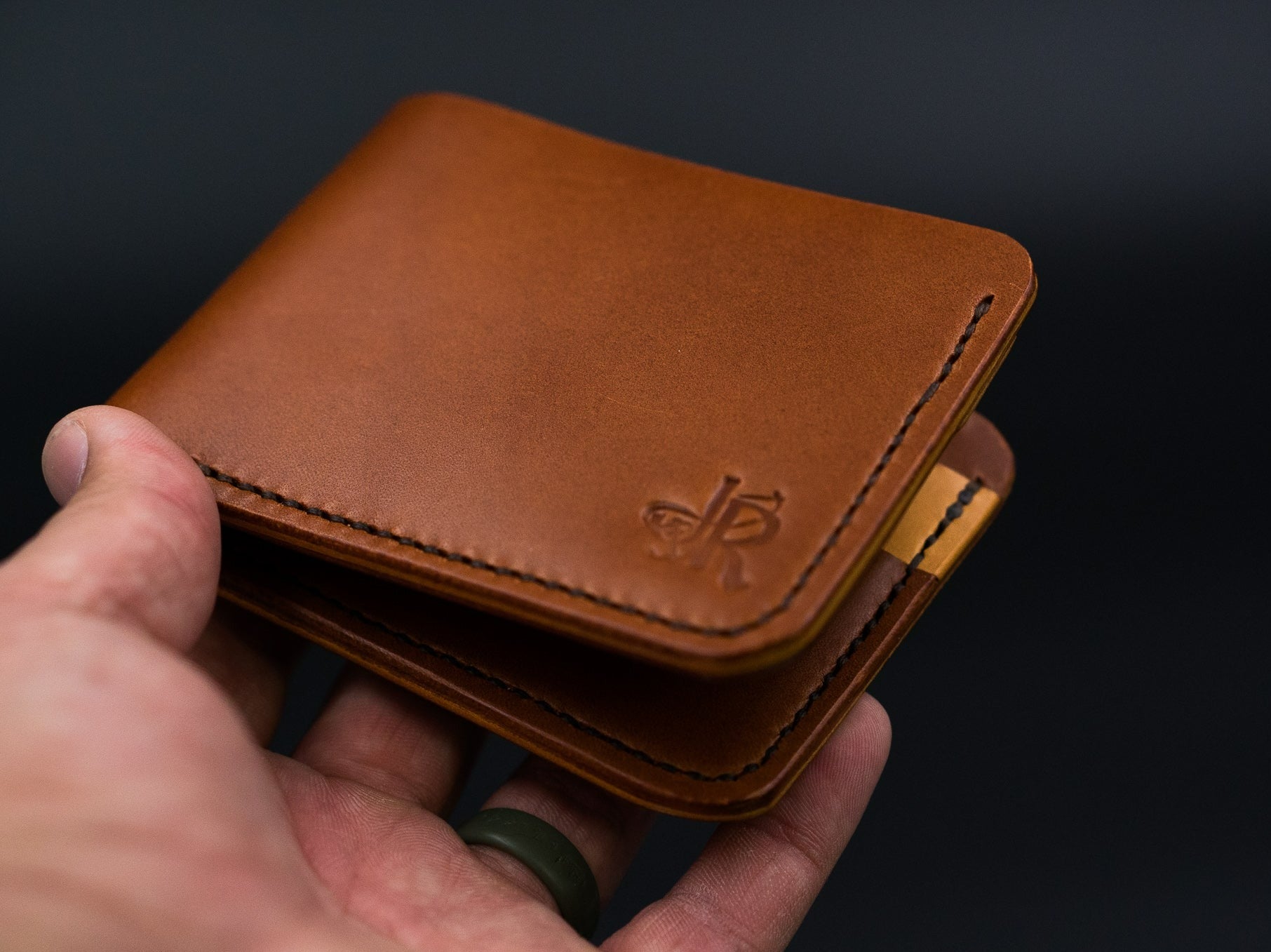 Chestnut brown and natural leather bifold wallet