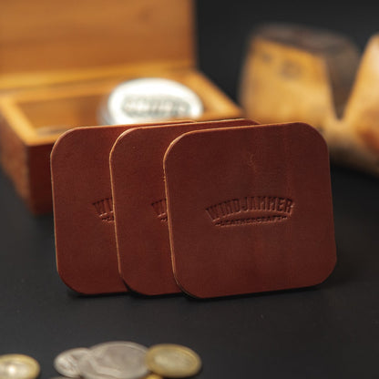 Chestnut brown leather coaster 