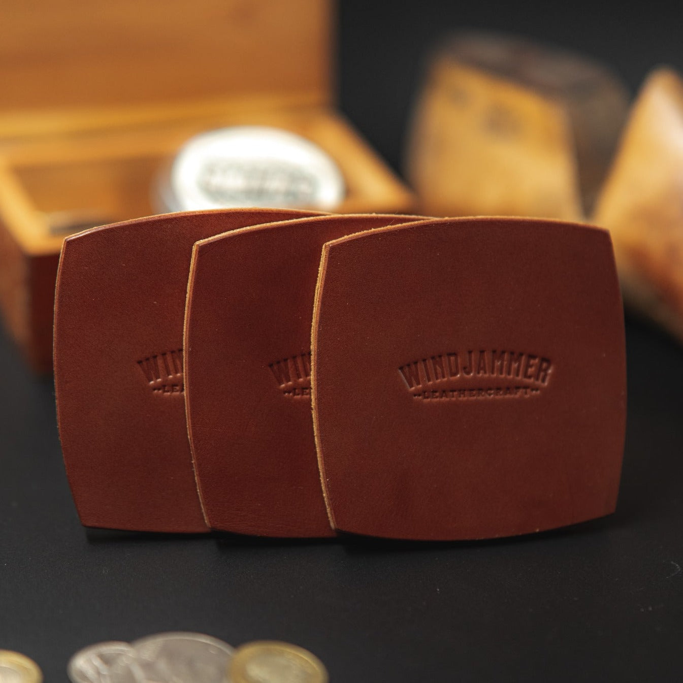 Chestnut brown leather coaster 